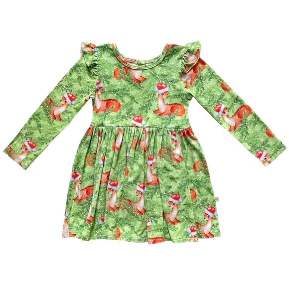 Royal Babies & Tots Fawns Through The Snow Ruffled Bamboo Toddler Twirl Dress - Picture 1 of 1